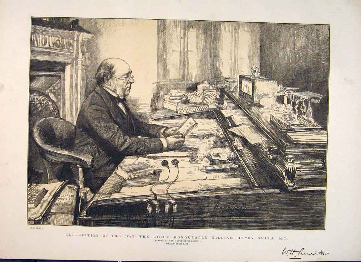 Old Antique Print William Henry Smith Leader House Commons Portrait 1887 19th