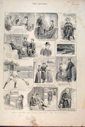Original Old Antique Print Two Curates Daughters Sketches Story 1891 Victorian