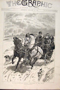 Original Old Antique Print Sleighing Winter Charlton Horse Sleigh Dog 1891 19th