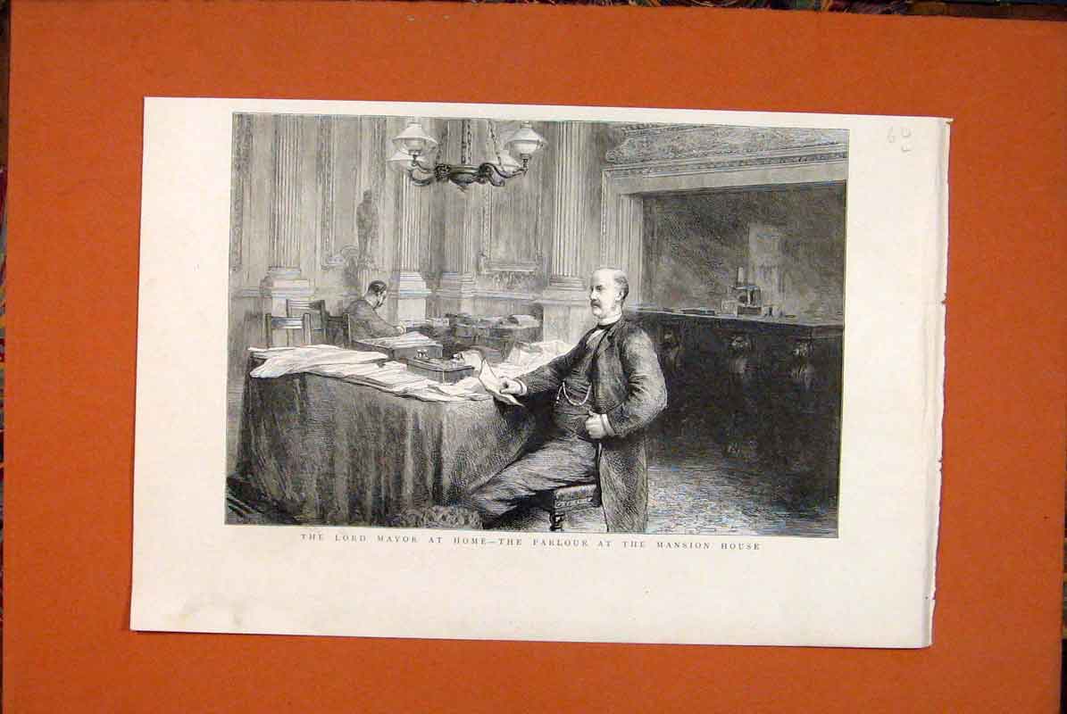 Original Old Antique Print Lord Mayor Parlour Mansion House London 1891 19th