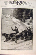 Original Old Antique Print Trotting Match Canada Dog Sleigh Macquoid Children