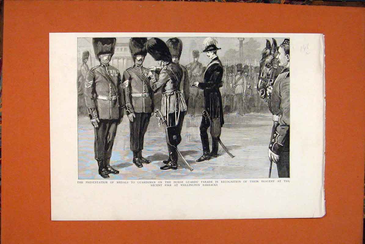 Old Antique Print Medals Presentation Guardsmen Horse Guards Wellington