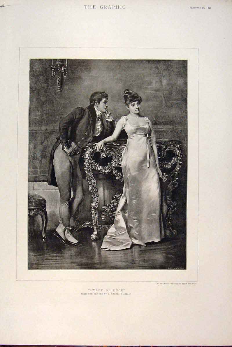 Original Old Antique Print Sweet Silences Lady Man Williams Fine Art 1891 19th