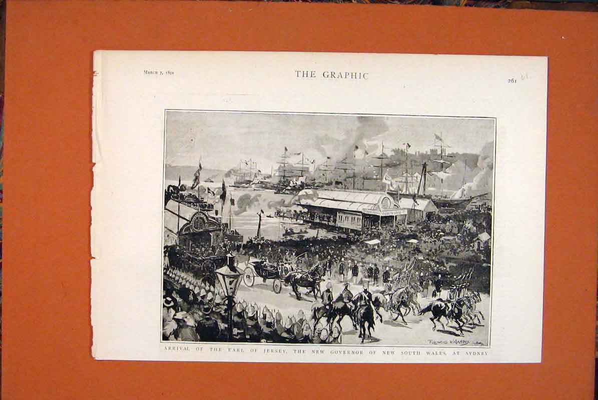 Old Antique Print Earl Jersey Governor New South Wales Sydney Australia