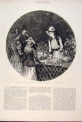 Original Old Antique Print Kermesse Nice France Flower Seller 1891 Victorian