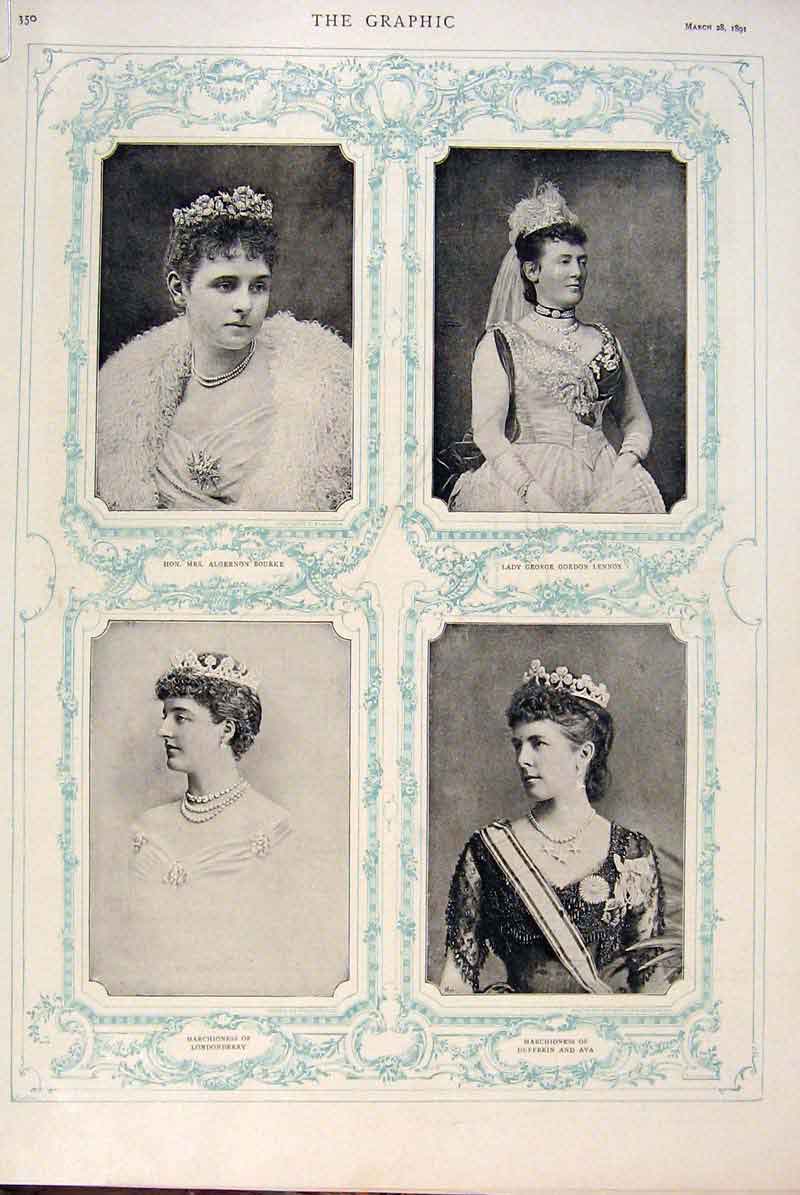 Original Old Antique Print Portrait Bourke Lennox Marchioness Carrington 1891