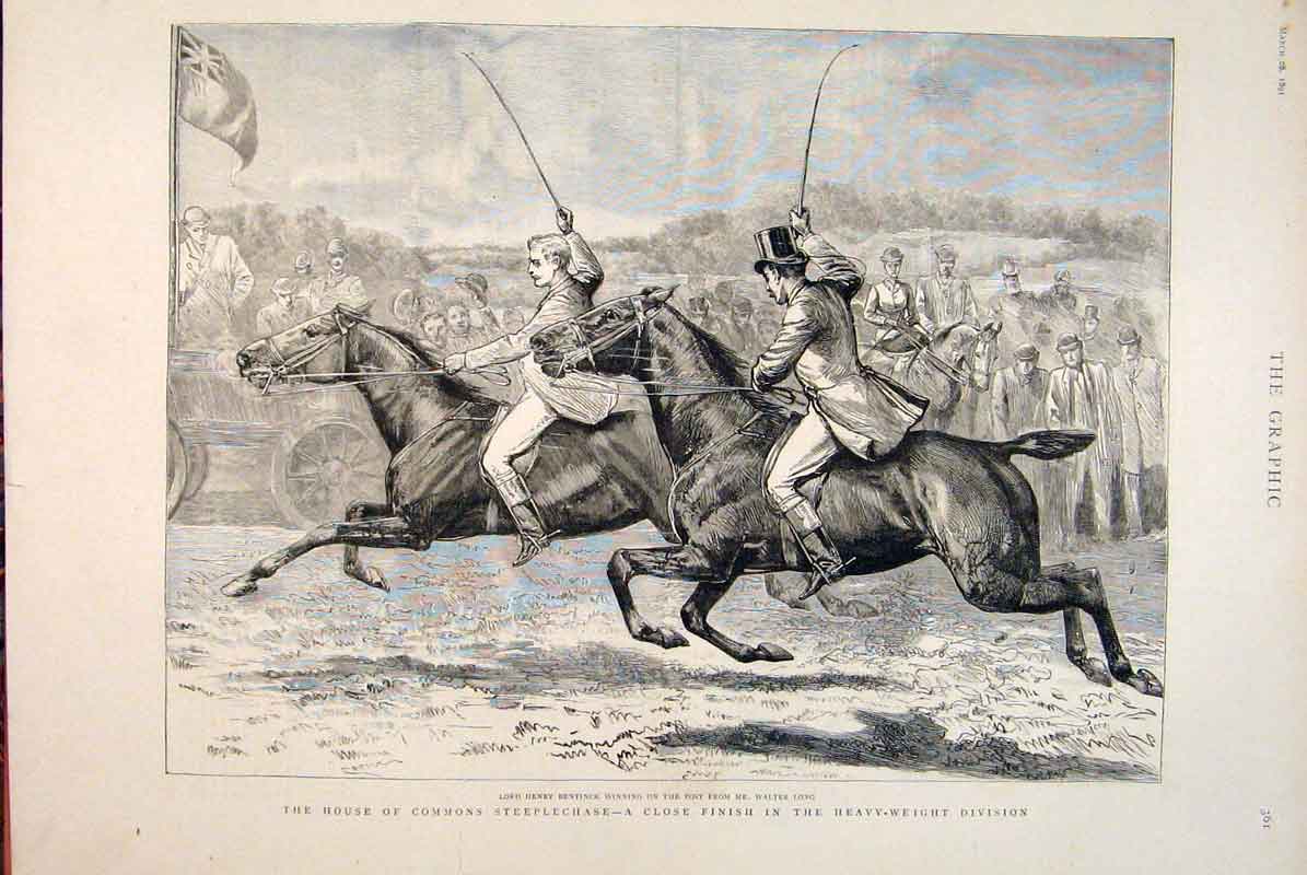 Original Old Antique Print House Commons Steeplechase Bentinck Long 1891 19th