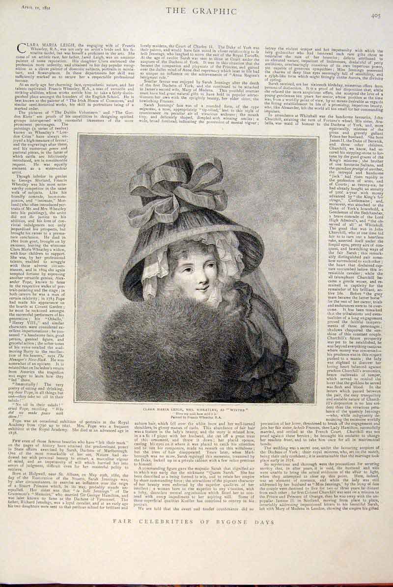 Original Old Antique Print Portrait Leigh Wheatley Winter Artist Fine Art 1891