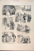 Original Old Antique Print Sketches Young Couple 1891 Courting 19th