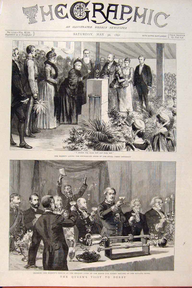 Old Antique Print Derby Queen Banquet Haslam Market Military Tournament