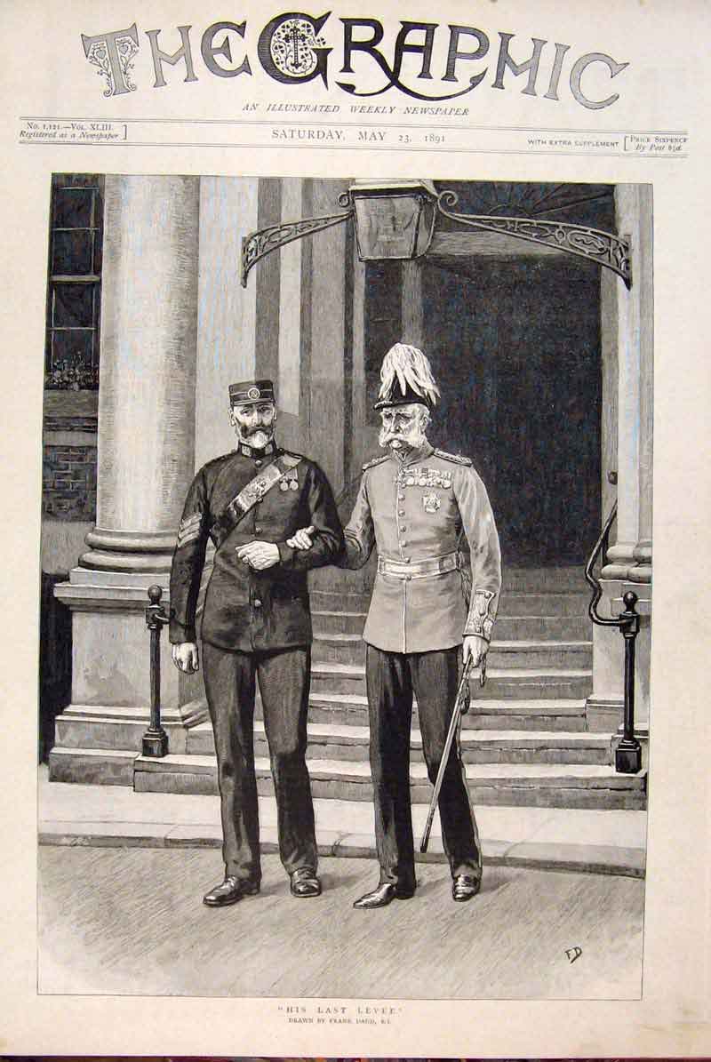 Original Old Antique Print Last Levee Dadd Military Portrait 1891 19th