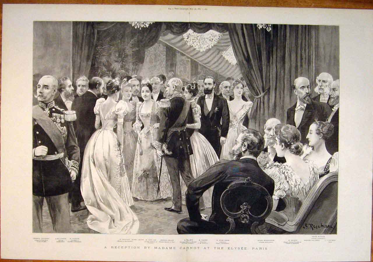 Original Old Antique Print Madame Carnot Elysee Paris France Reception 1891