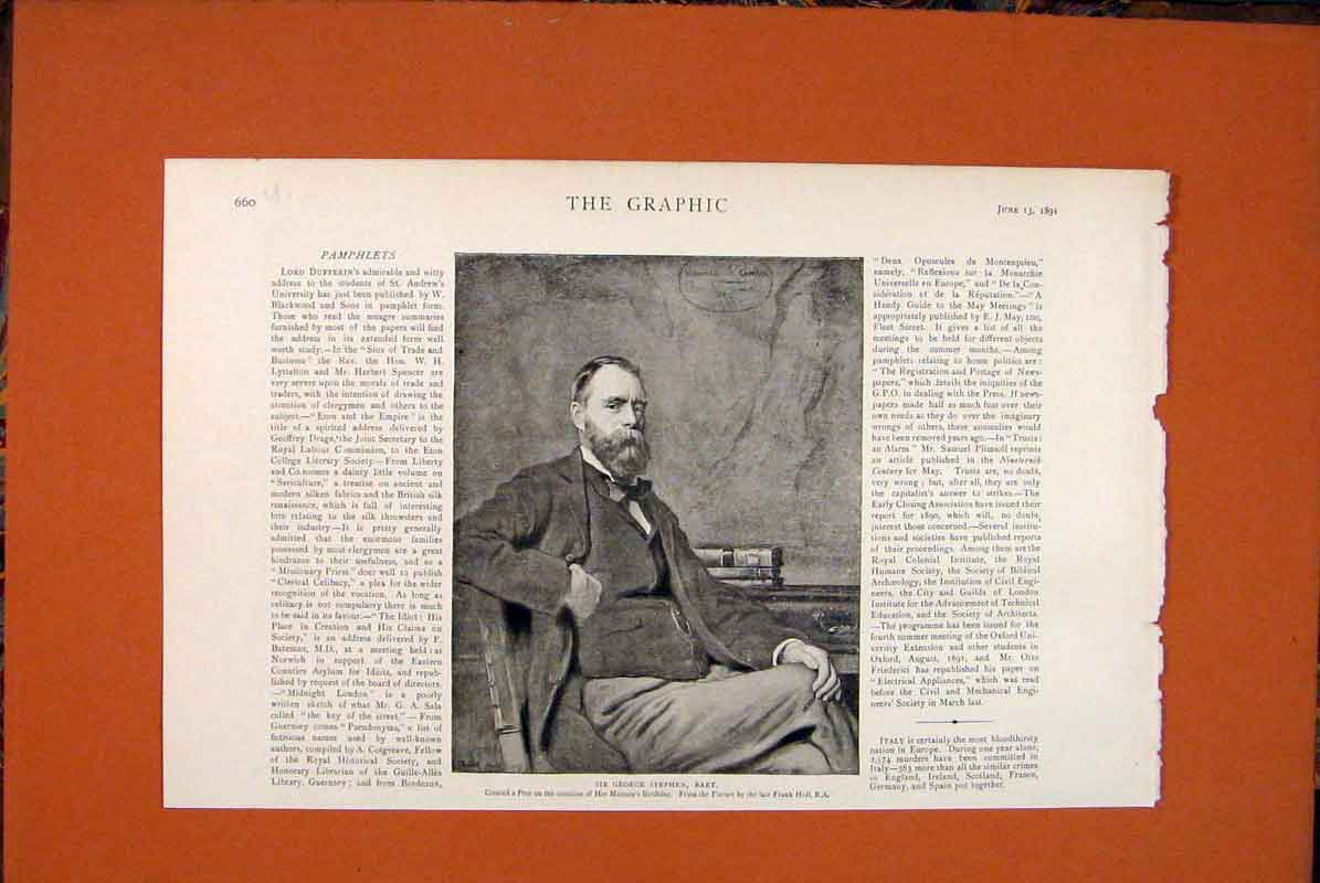 Original Old Antique Print Portrait George Stephen Peer Holl 1891 Victorian