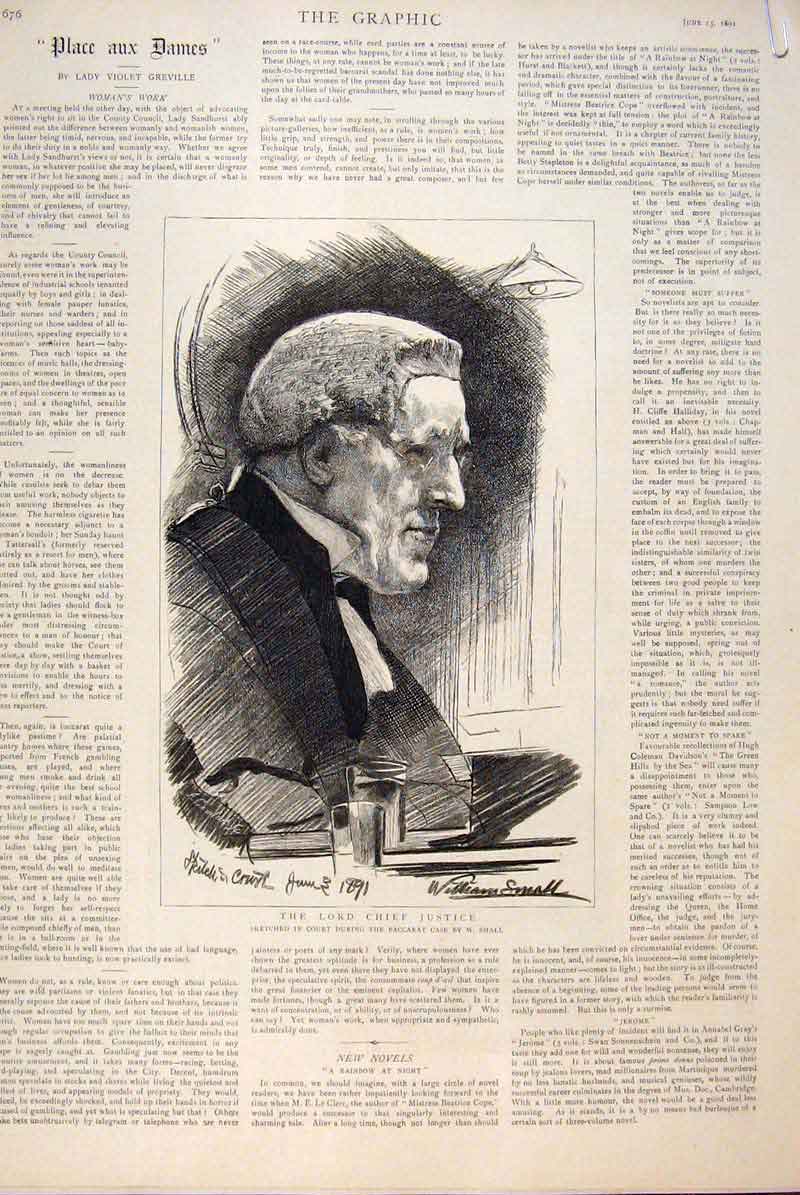 Old Antique Print Baccarat Case Court Gordon-Cumming Small Justice 1891 19th