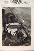 Original Old Antique Print Fire Ship City Richmond Cotton Flames 1891 Victorian