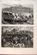 Old Antique Print Boat Race Eton Hall Boys Cricket Match Head Master 1891 19th