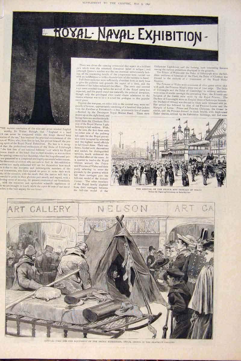 Original Old Antique Print Royal Naval Exhibition Arctic Battle Model 1891 19th