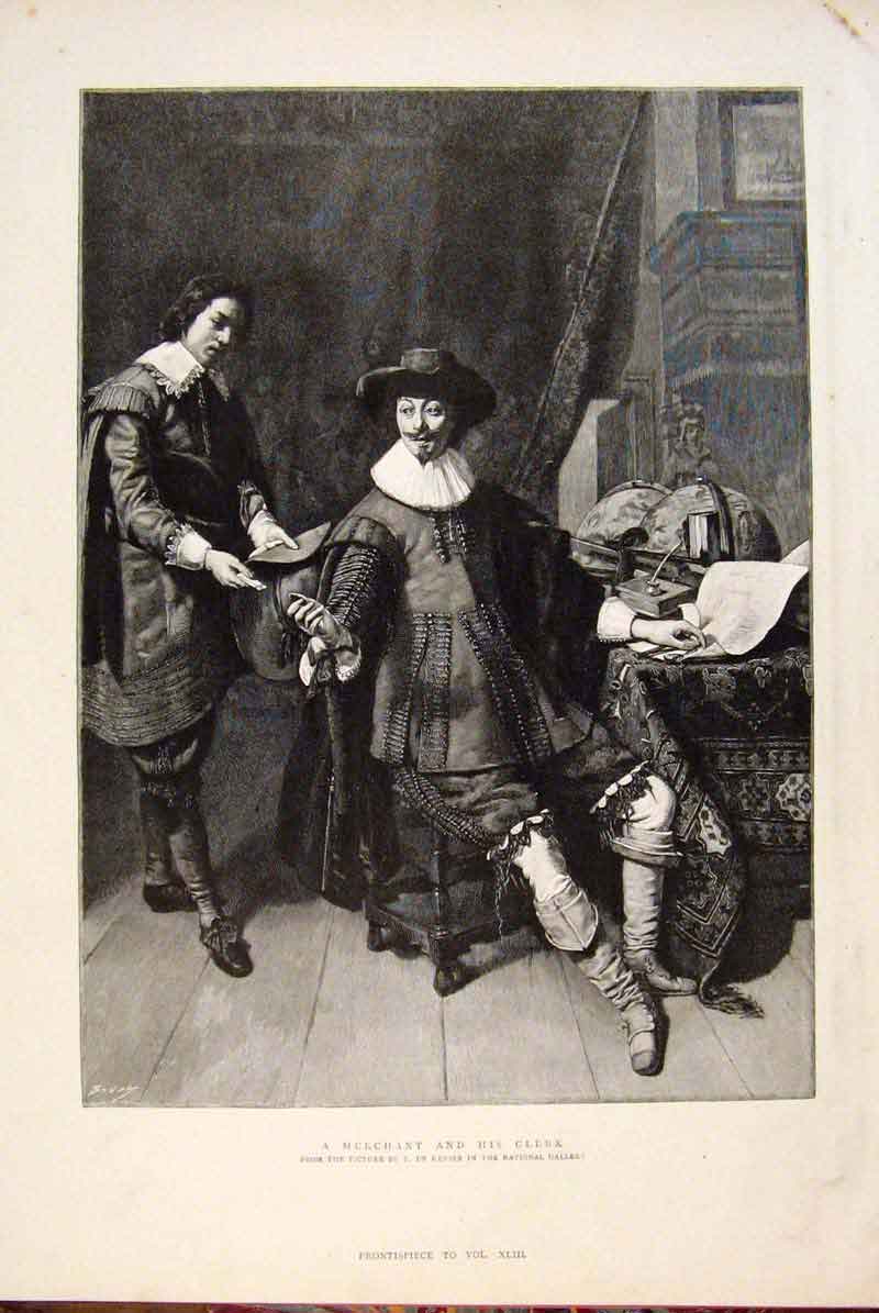 Original Old Antique Print Merchant Clerk Keyser National Gallery 1891 Victorian