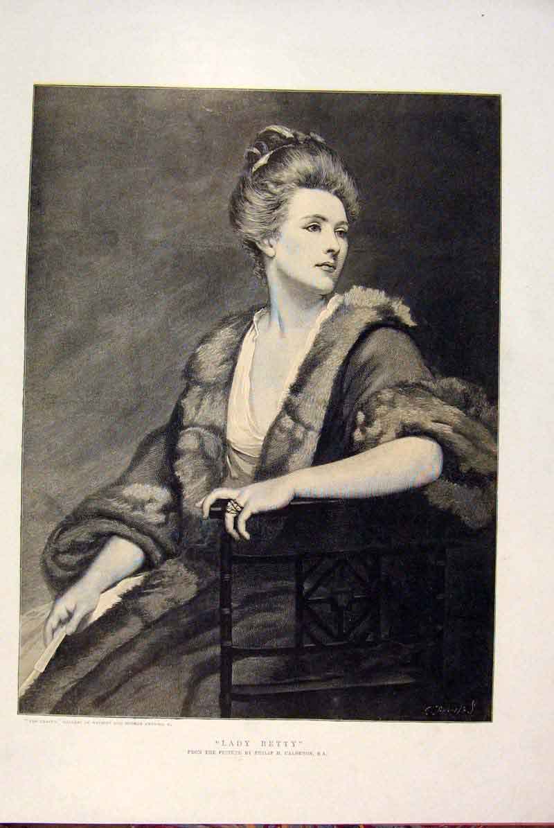 Original Old Antique Print Lady Betty Calderon Portrait Fine Art 1891 Victorian