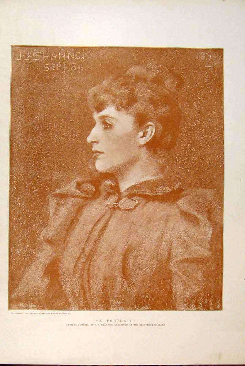 Original Old Antique Print Portrait Shannon Pastel Sepia Fine Art 1891 Victorian