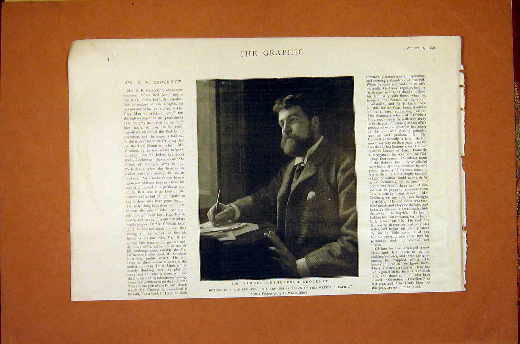Original Old Antique Print Portrait Samuel Crockett Author Red Axe 1898 19th