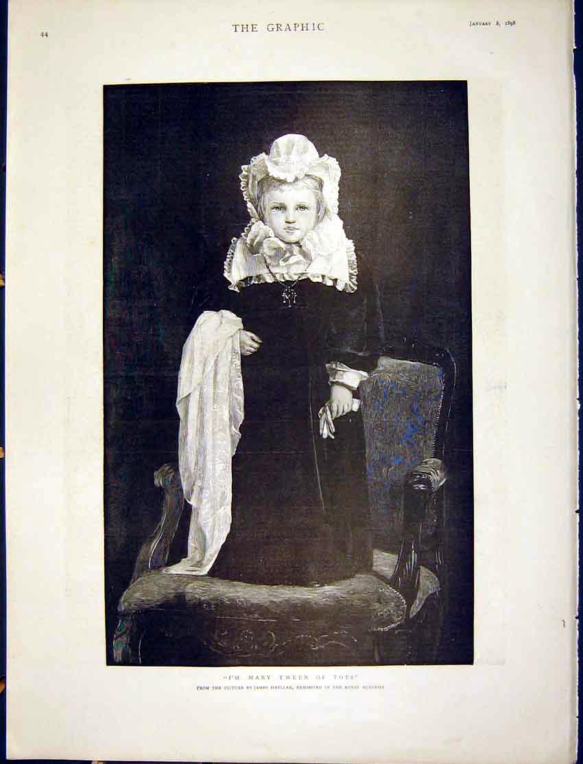 Original Old Antique Print Mary Tween Tots Hayllar Fine Art 1898 Child Dress