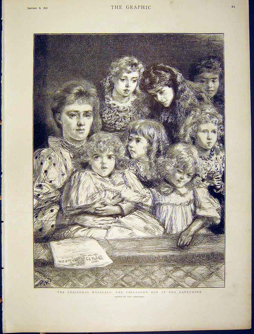 Original Old Antique Print Christmas Holiday Children Box Pantomime Theatre 1898