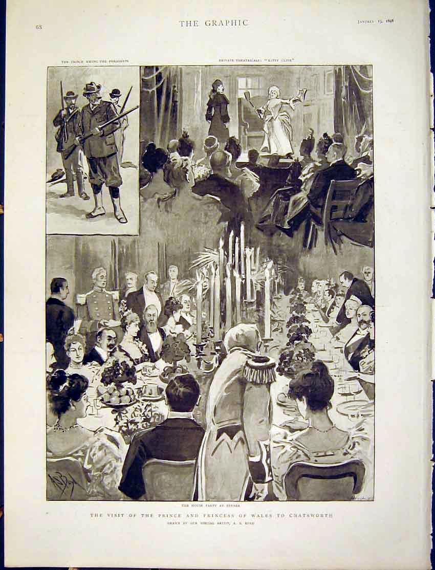 Original Old Antique Print Prince Princess Wales Chatsworth Dinner Boyd 1898