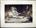 Original Old Antique Print Heathen Preaching Hare Fine Art 1898 Child Masks 19th