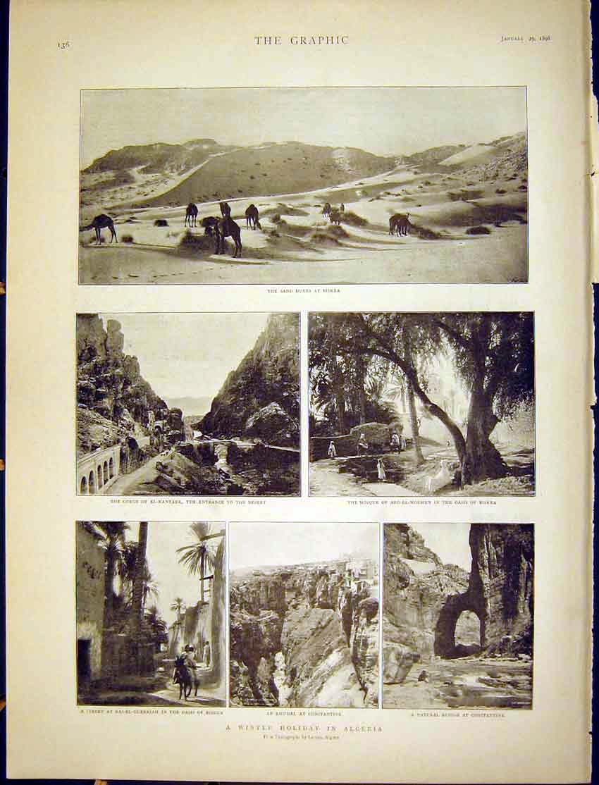 Old Antique Print Winter Holiday Algeria Algiers Constantine Mosque 1898 19th