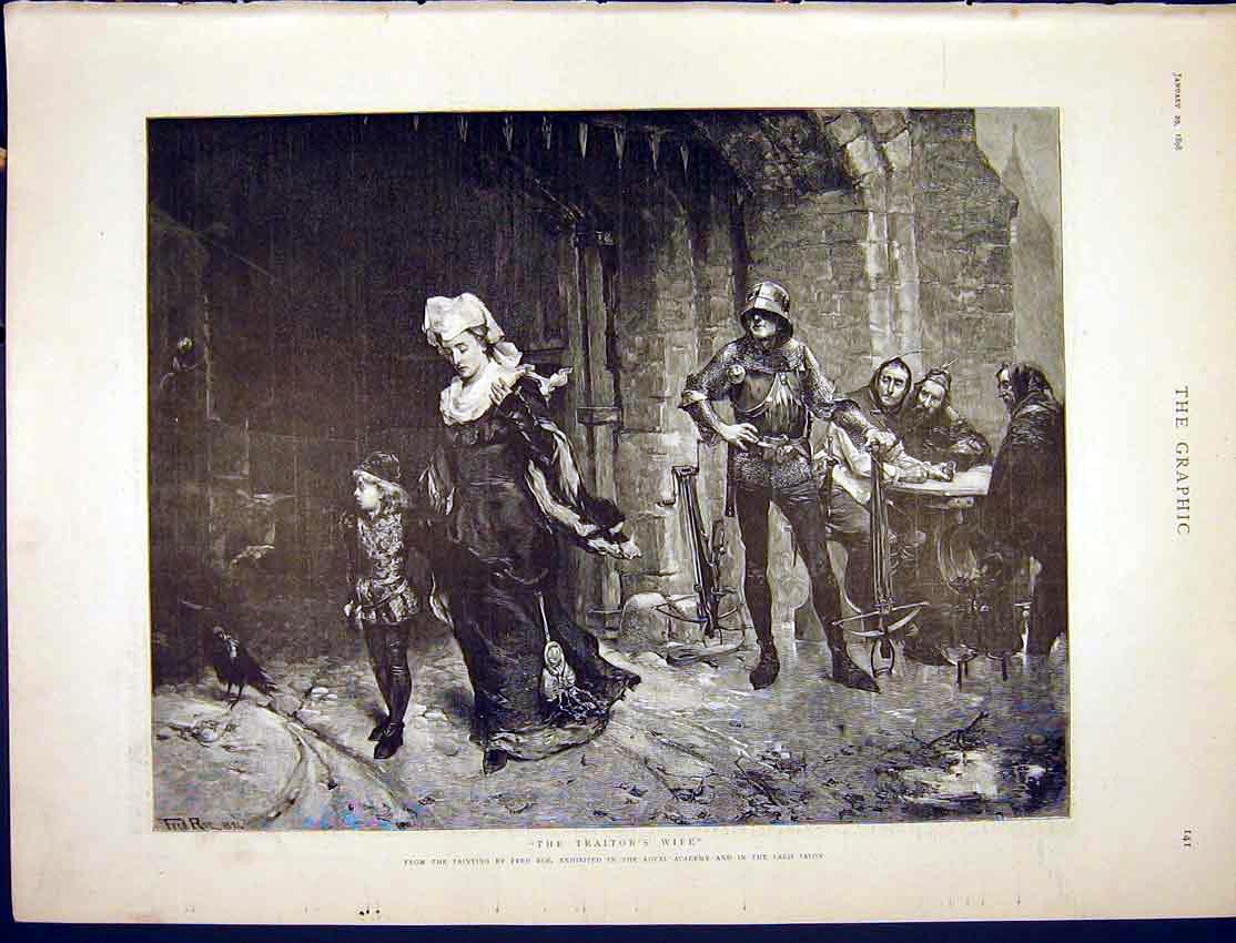 Original Old Antique Print Traitor Wife Fred Roe Fine Art 1898 Lady Child 19th