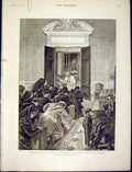 Original Old Antique Print Pope Mass Blessing Pilgrims Vatican Rome Italy Lanos