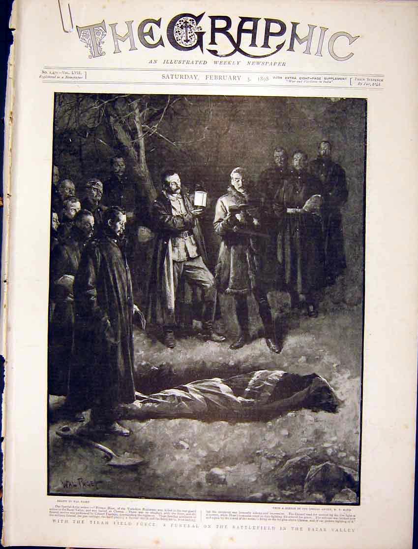 Old Antique Print Funeral Battlefield Bazar Tirah Tochi Indian Frontier