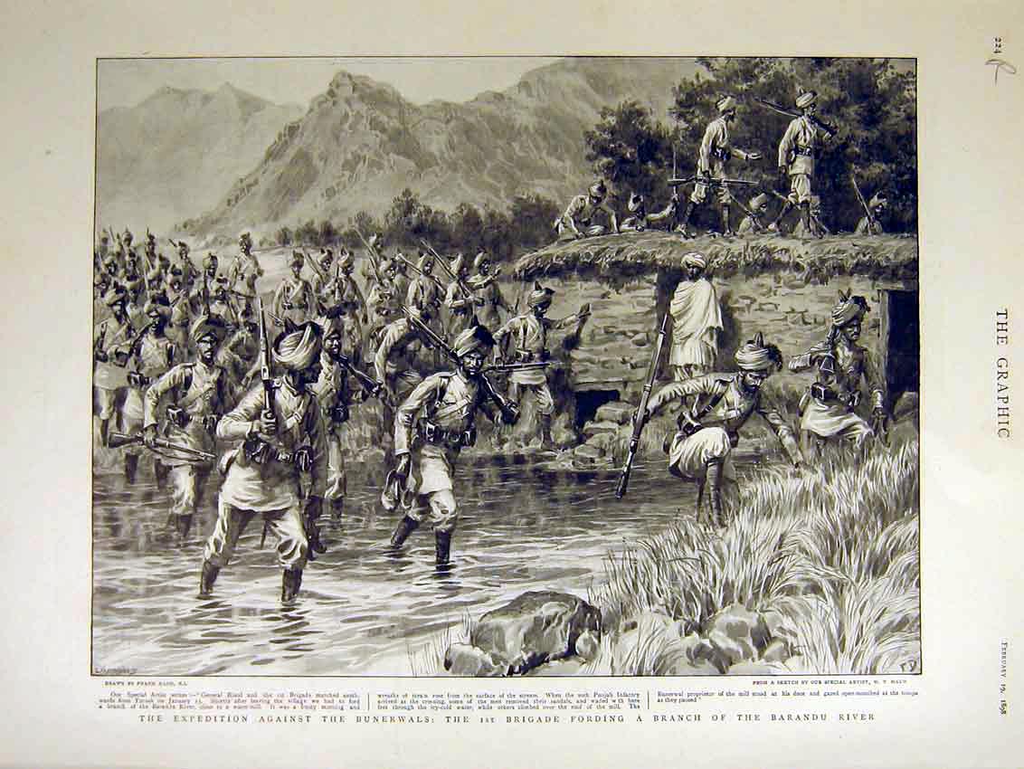 Original Old Antique Print Bunerwals Barandu River Figure Skating Palace 1898