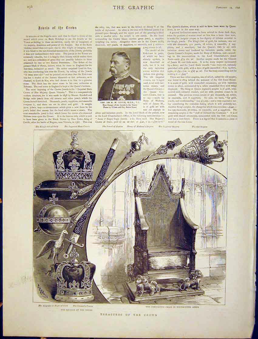 Original Old Antique Print Gough Jewels Tower London Treasures Crown Westminster