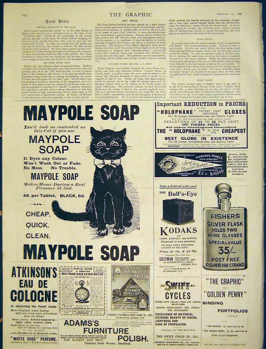Original Old Antique Print Advert Maypole Holophane Globes Kodak Fishers Cycle