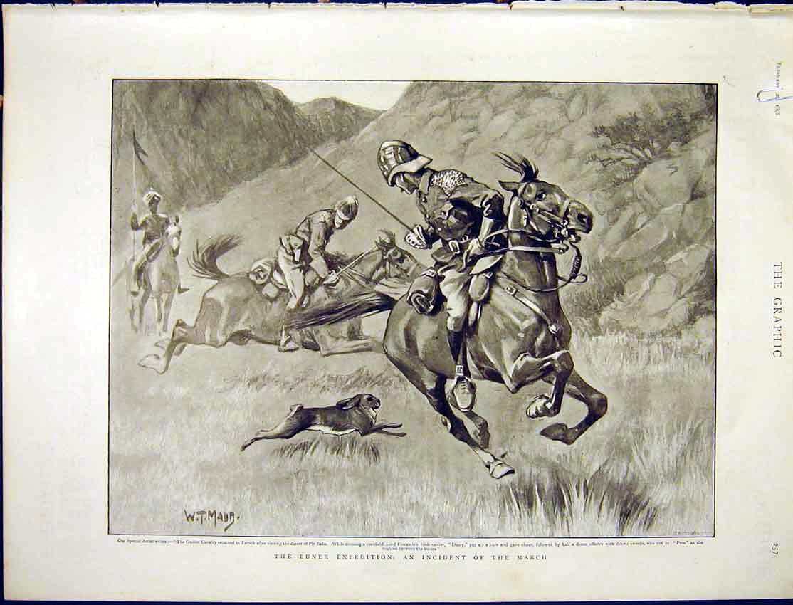 Original Old Antique Print Buner Expedition Cavalry Tanga Pass 1898 Victorian
