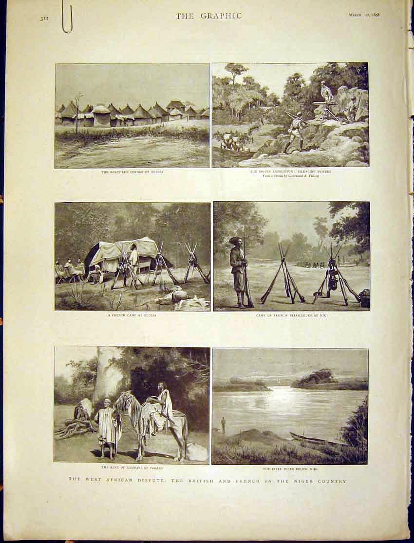 Original Old Antique Print Africa British French Niger Country Lagos Niki 1898