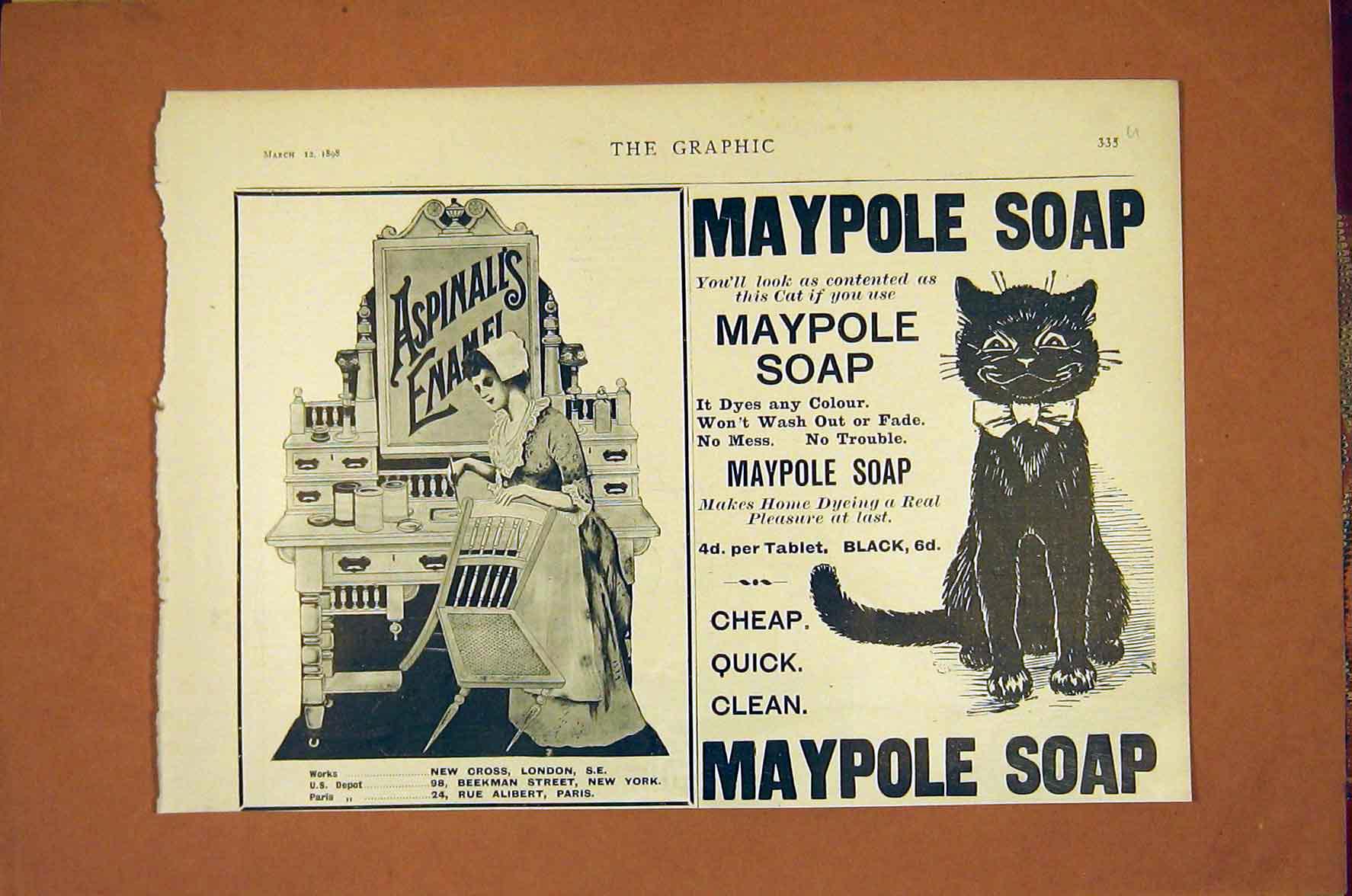 Original Old Antique Print Advert Aspinall'S Enamel Maypole Soap 1898 Victorian