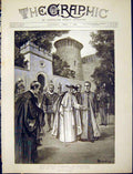 Original Old Antique Print Pope Leo Xiii Vatican Garden Rome Italy 1898 19th