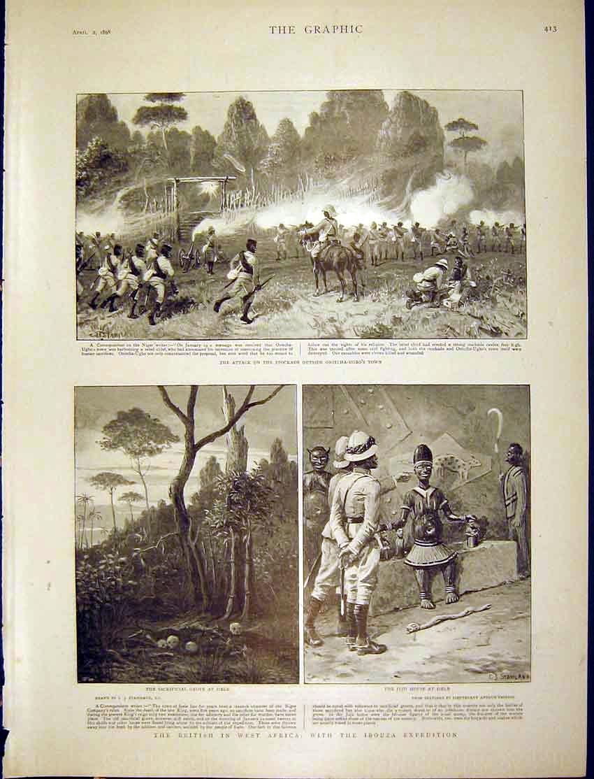 Original Old Antique Print Africa British Ibouza Expedition Isele 1898 Victorian