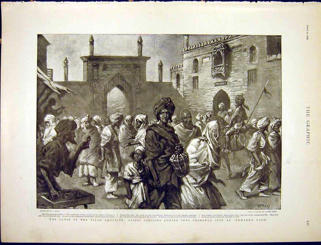 Old Antique Print Tirah Campaign Afridi Families Peshawur City Maud 1898 19th