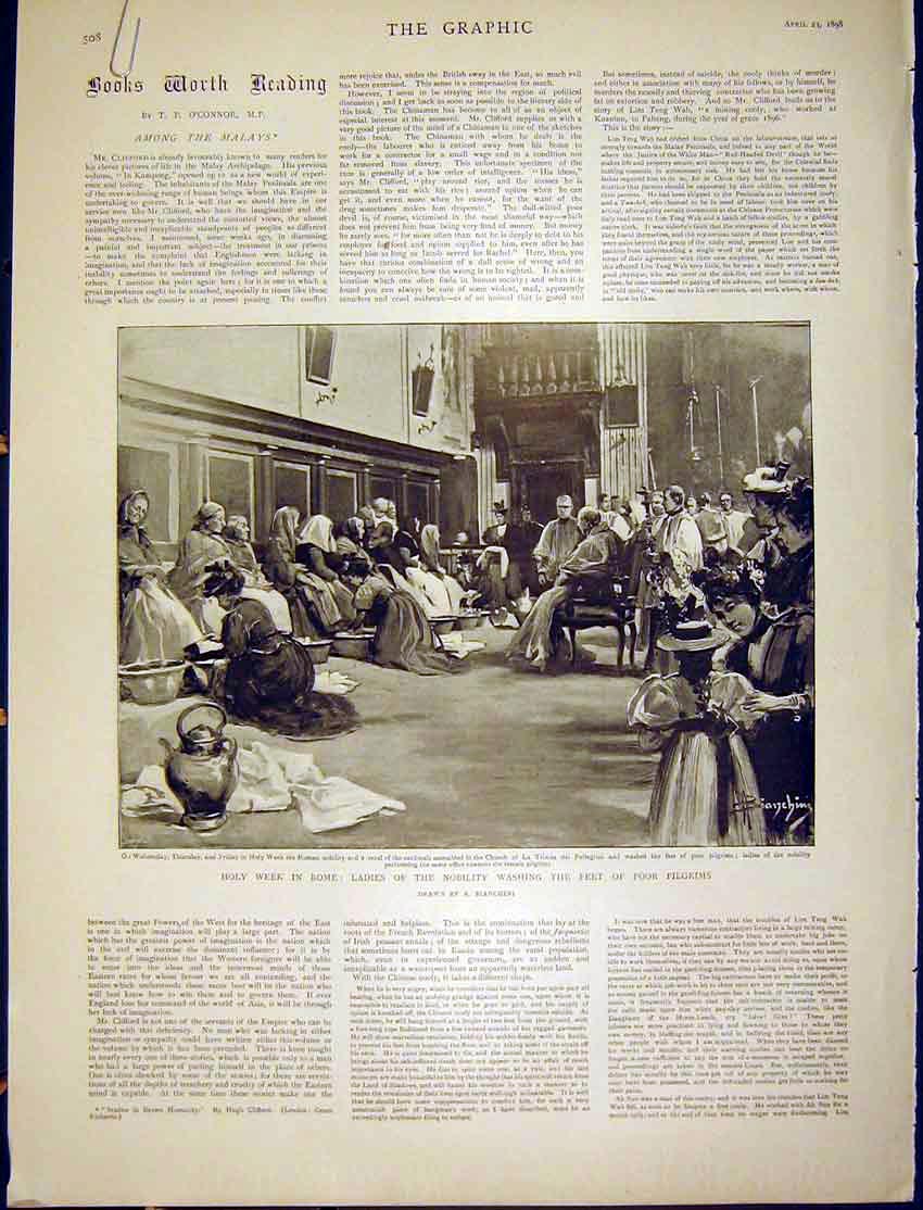 Original Old Antique Print Holy Week Rome Pilgrims Nobility Sepulchre Bianchini