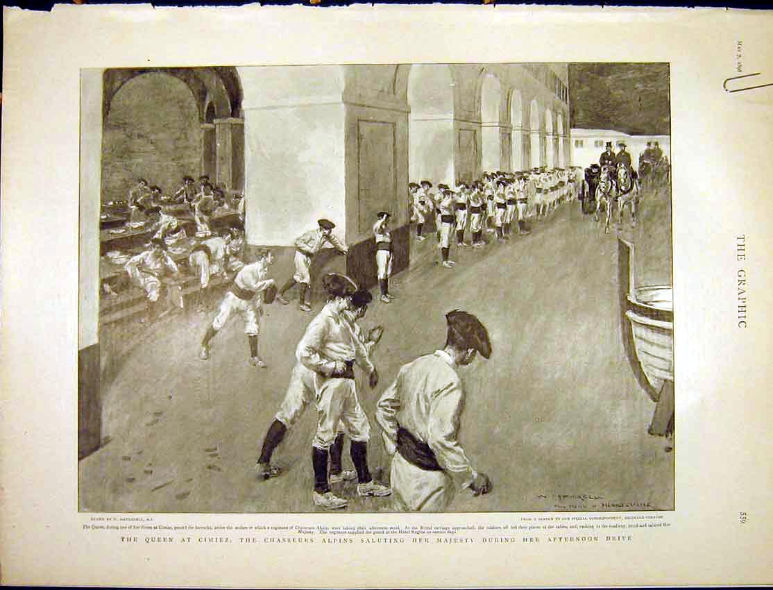 Old Antique Print Queen Cimiez Riviera Children Battle Flowers Nice 1898 19th