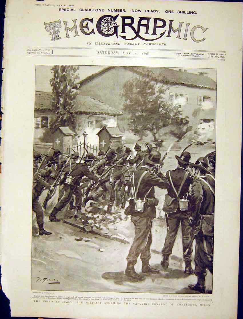 Old Antique Print Crisis Italy Military Capucine Convent Montforte Milan