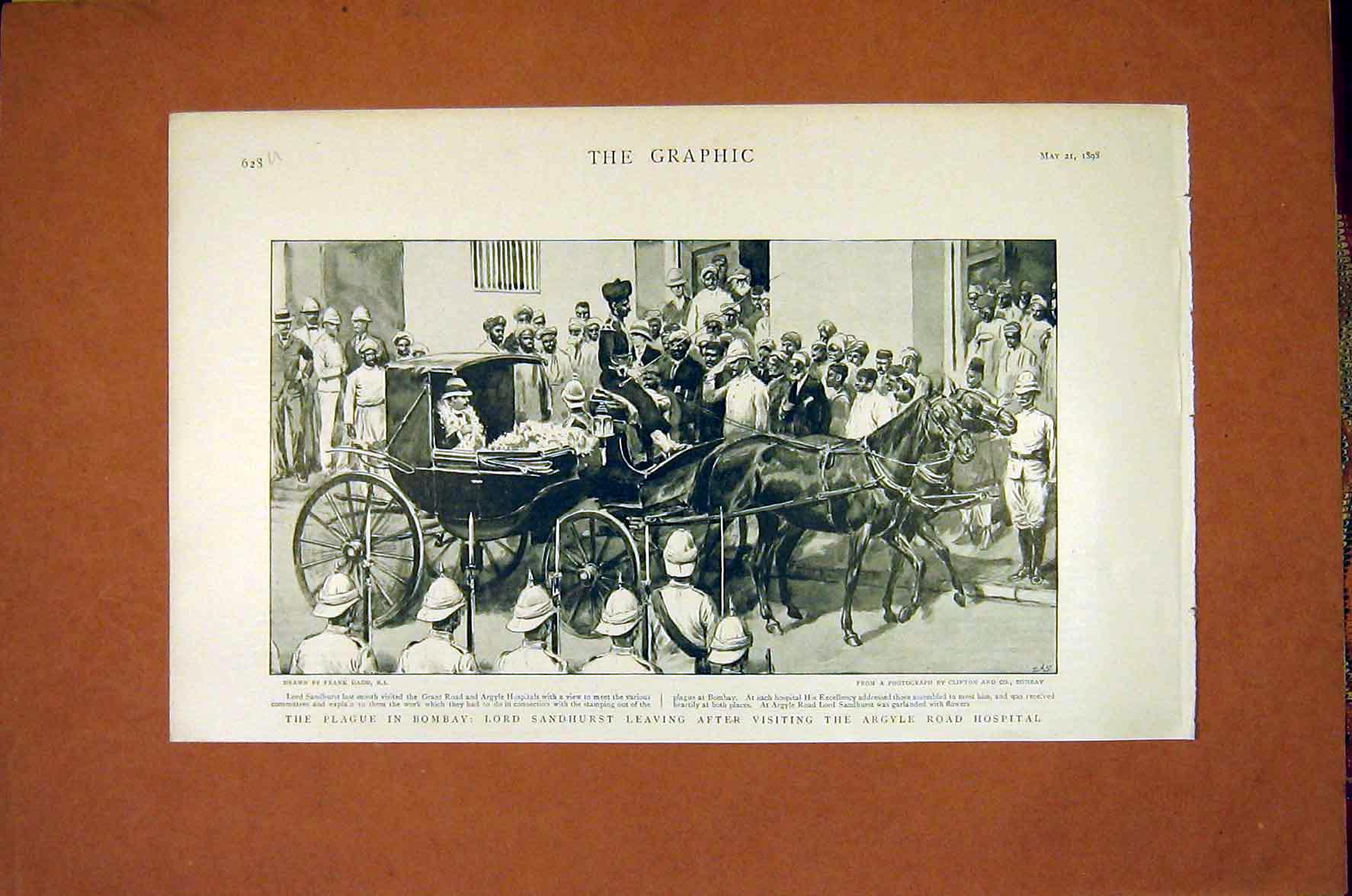Original Old Antique Print Plague Bombay Sandhurst Argyle Hospital Dadd 1898