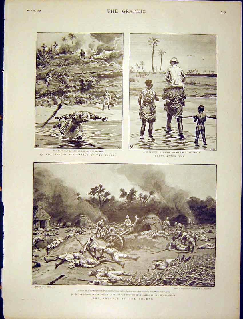 Old Antique Print Soudan Advance Africa Battle Atbara Duck Shooting 1898 19th