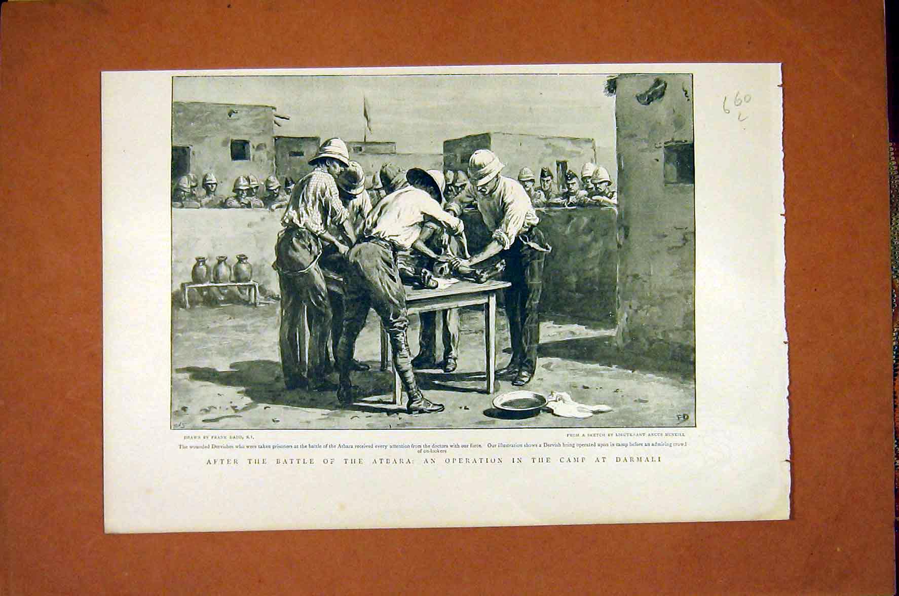 Original Old Antique Print Battle Atbara Operation Hospital Camp Darmali 1898