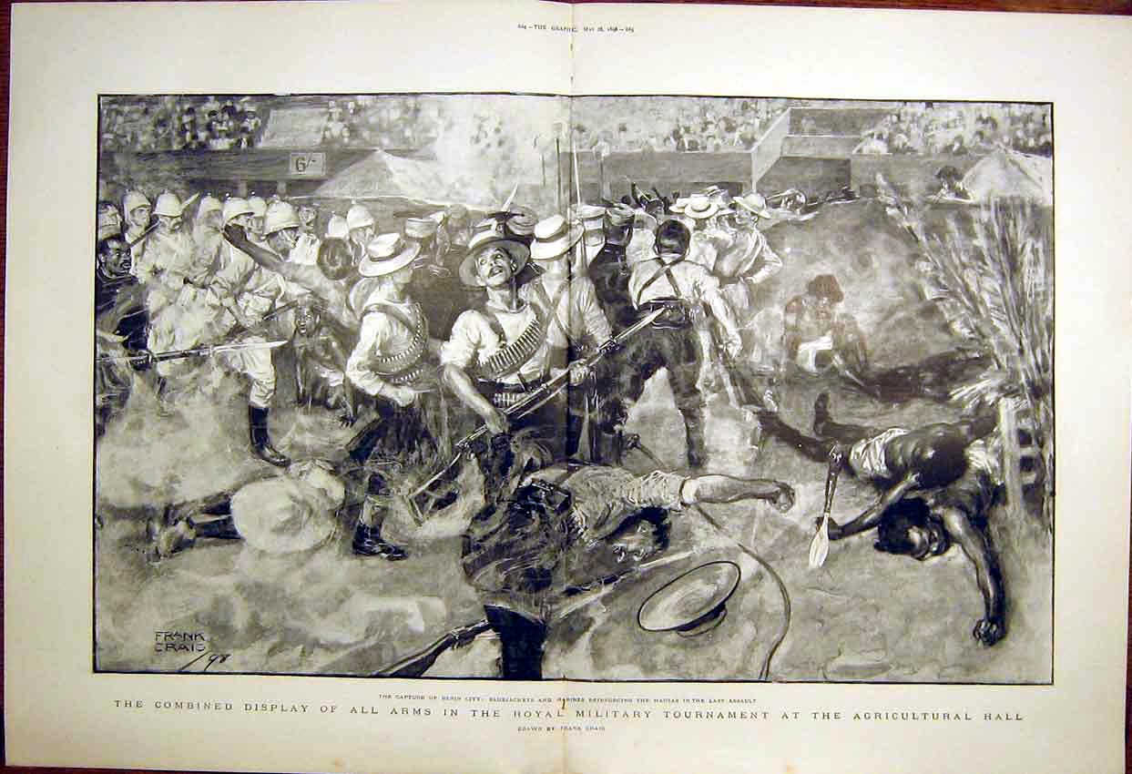 Old Antique Print Royal Military Tournament Agricultural Hall Benin 1898 19th