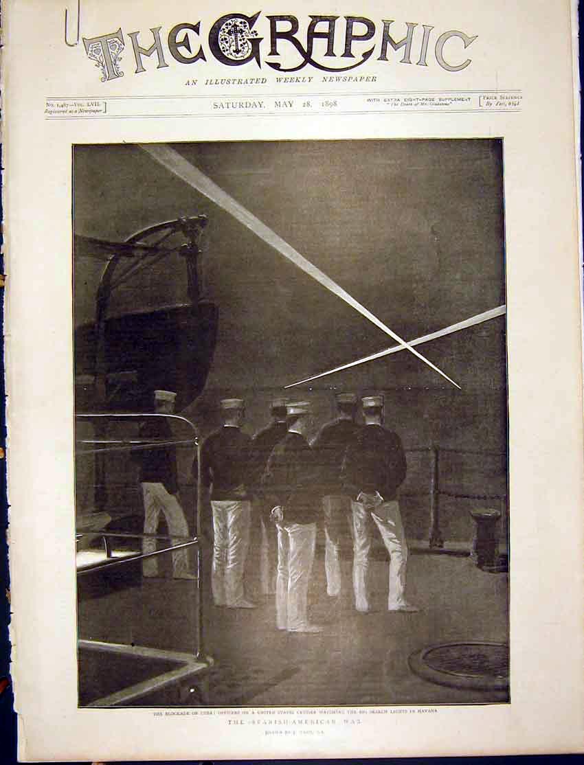 Old Antique Print Spanish-American War Cuba Blockade Officers Blatch 1898 19th